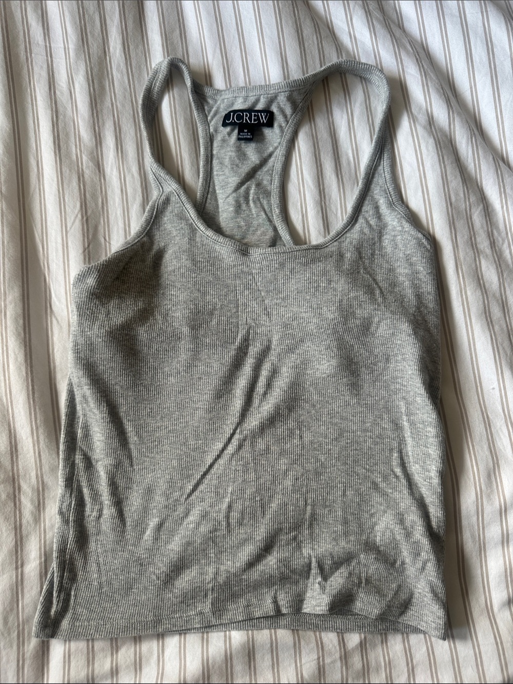 J. Crew Light Gray Ribbed Racerback Tank with Built In Shelf Bra